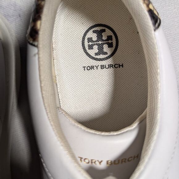 Tory Burch Howell White Leather Snakeskin Trim Low Top Lace Up Court Sneakers 10 - Picture 5 of 7